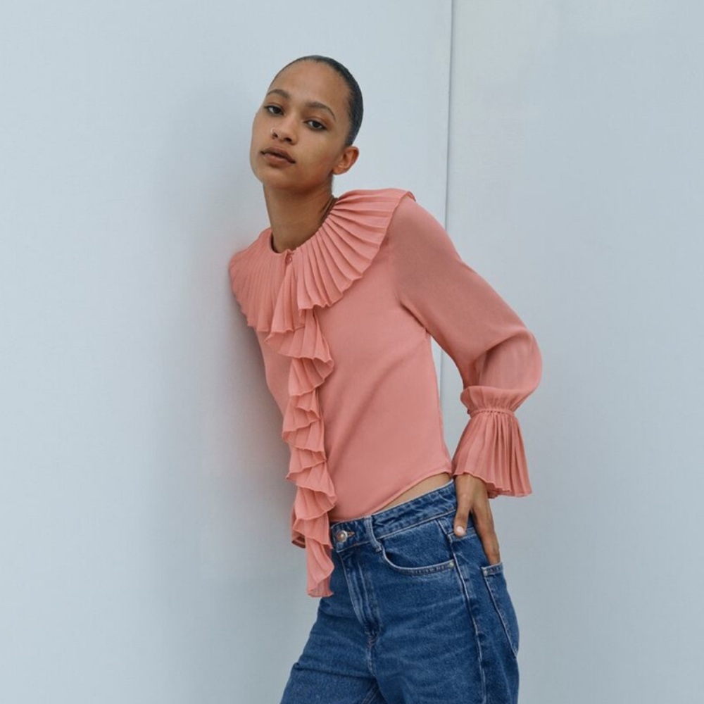 ZARA | Pleated Ruffle Blouse | NWOT